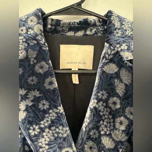 Rebecca Taylor - Blue & White Floral Velvet Double Breasted Blazer size 6 - Picture 5 of 10